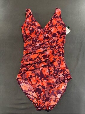 L.L.Bean NWT Floral One Piece Swimsuit UPF 50+ Size 12 Long